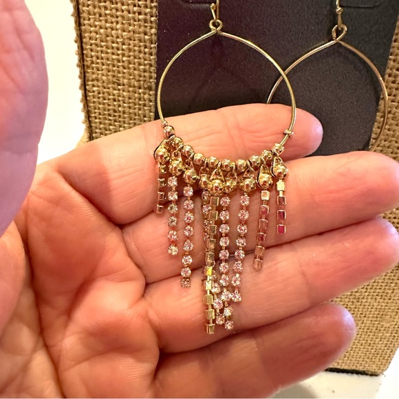 NWT Fashion Accents Earrings gold tone w/ clear rhinestone chain dangles - Picture 8 of 10